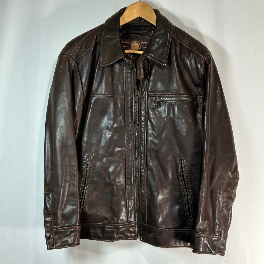 Marc New York Men's Brown Leather Jacket Moto Zip Up Distressed XL - Picture 1 of 13